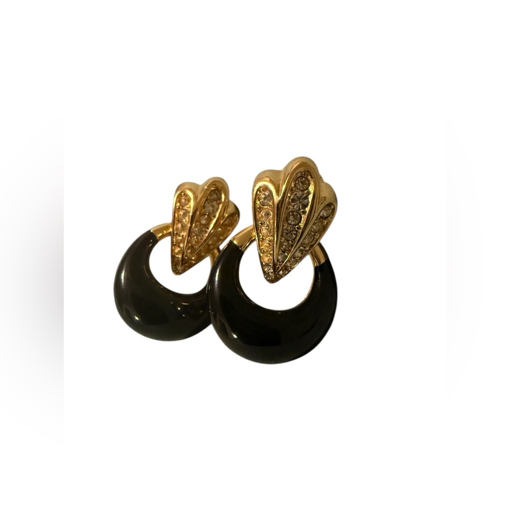 Christian Dior Black Enamel Rhinestone Earrings